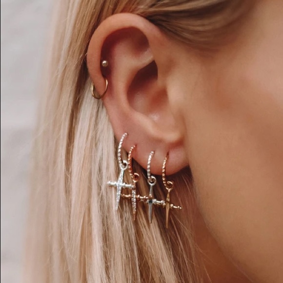 SOLD OUT LUV AJ DAINTY MINI CROSS EARRINGS KYLIE JENNER BELLA HADID GORJANA - Picture 2 of 7